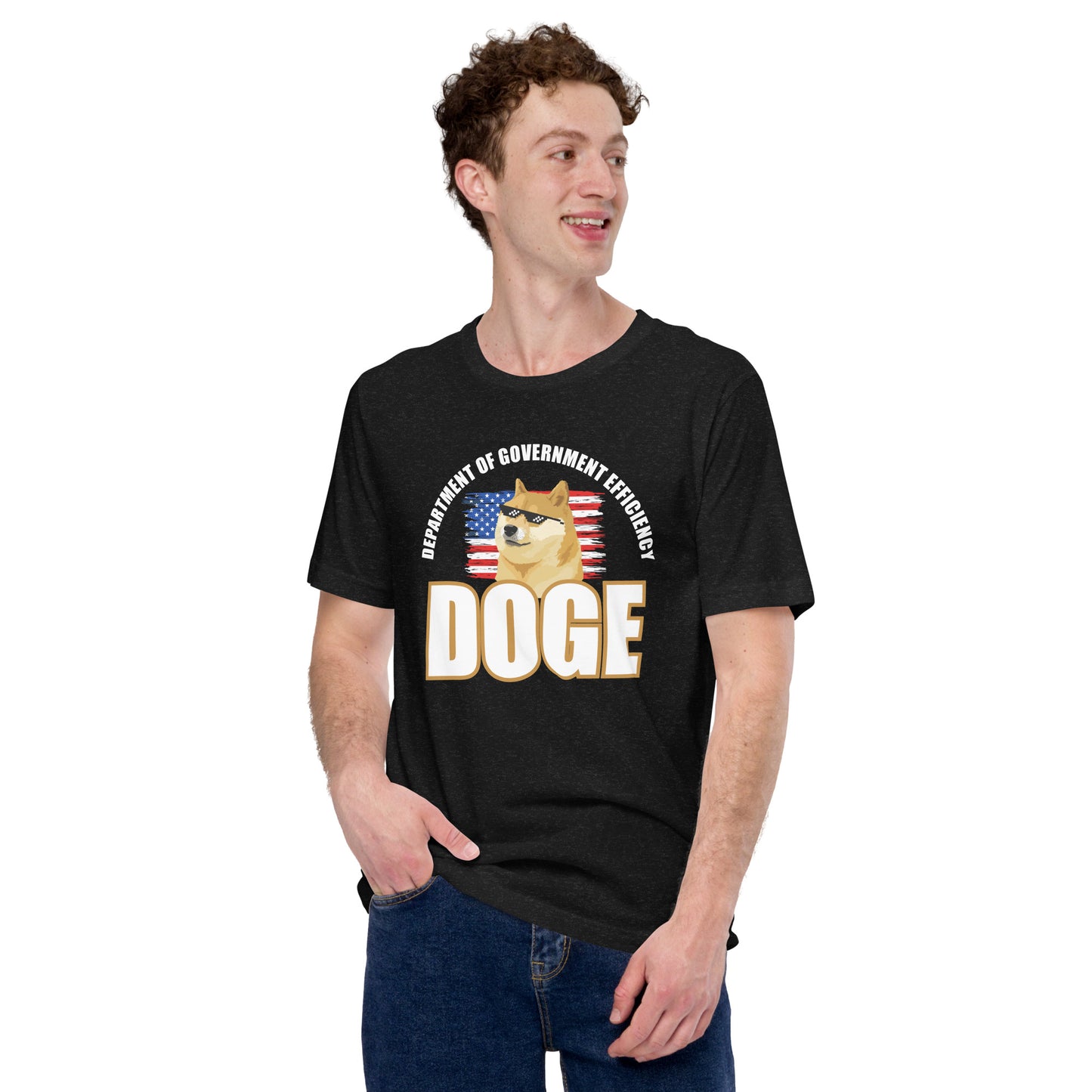 Doge Tee, Doge T-shirt, Doge shirt featuring Department of Government Efficiency (D.O.G.E.) design with Shiba Inu dog meme, government parody t-shirt, funny D.O.G.E. acronym apparel, such efficiency much government wow, official looking doge meme shirt with Shiba Inu mascot 