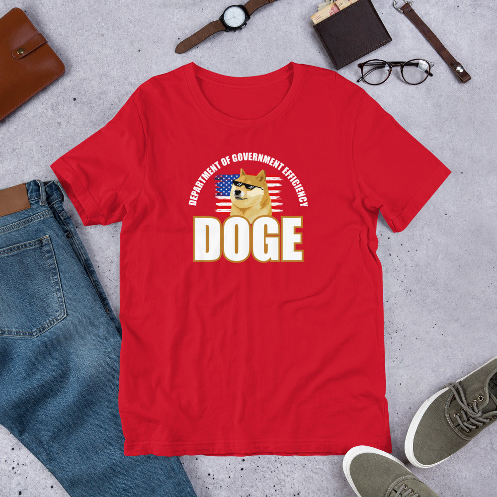 Doge Tee, Doge T-shirt, Doge shirt featuring Department of Government Efficiency (D.O.G.E.) design with Shiba Inu dog meme, government parody t-shirt, funny D.O.G.E. acronym apparel, such efficiency much government wow, official looking doge meme shirt with Shiba Inu mascot 